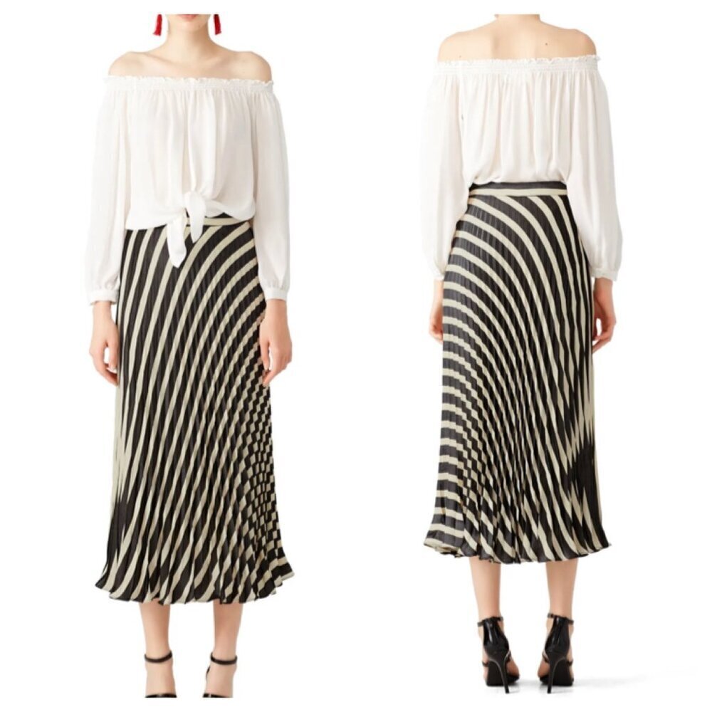 Nicole Miller Black and White Pleated Skirt Maxi Striped Size 8